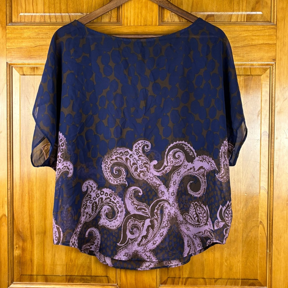 Guess Los Angeles Navy Purple Paisley Sheer Chiffon Blouse Large